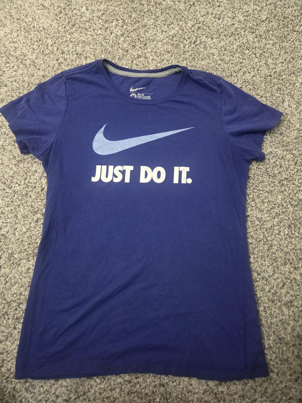 Nike Women’s Purple 'Just Do It' Short Sleeve Tee with Light Blue Swoosh